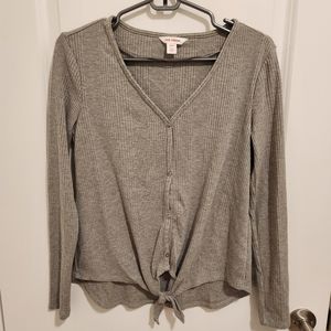 Grey v neck button up top